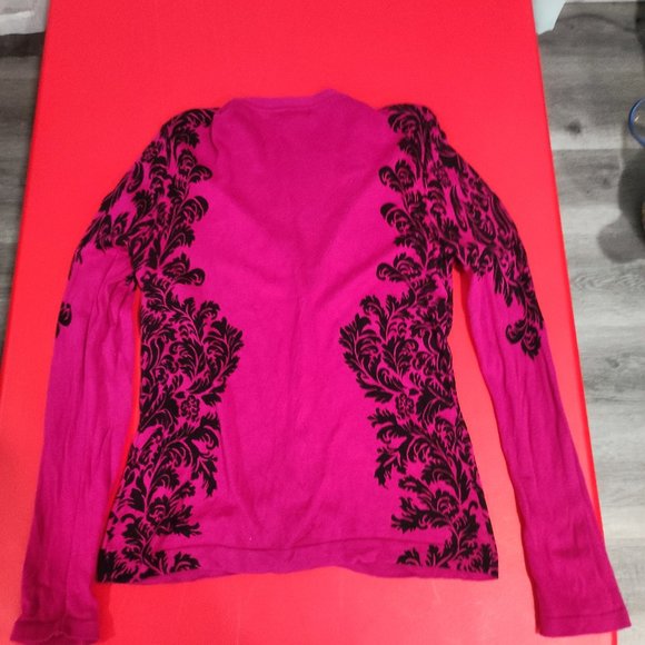 New York and Company pink cardigan with very unique black design women's size L - Picture 3 of 7